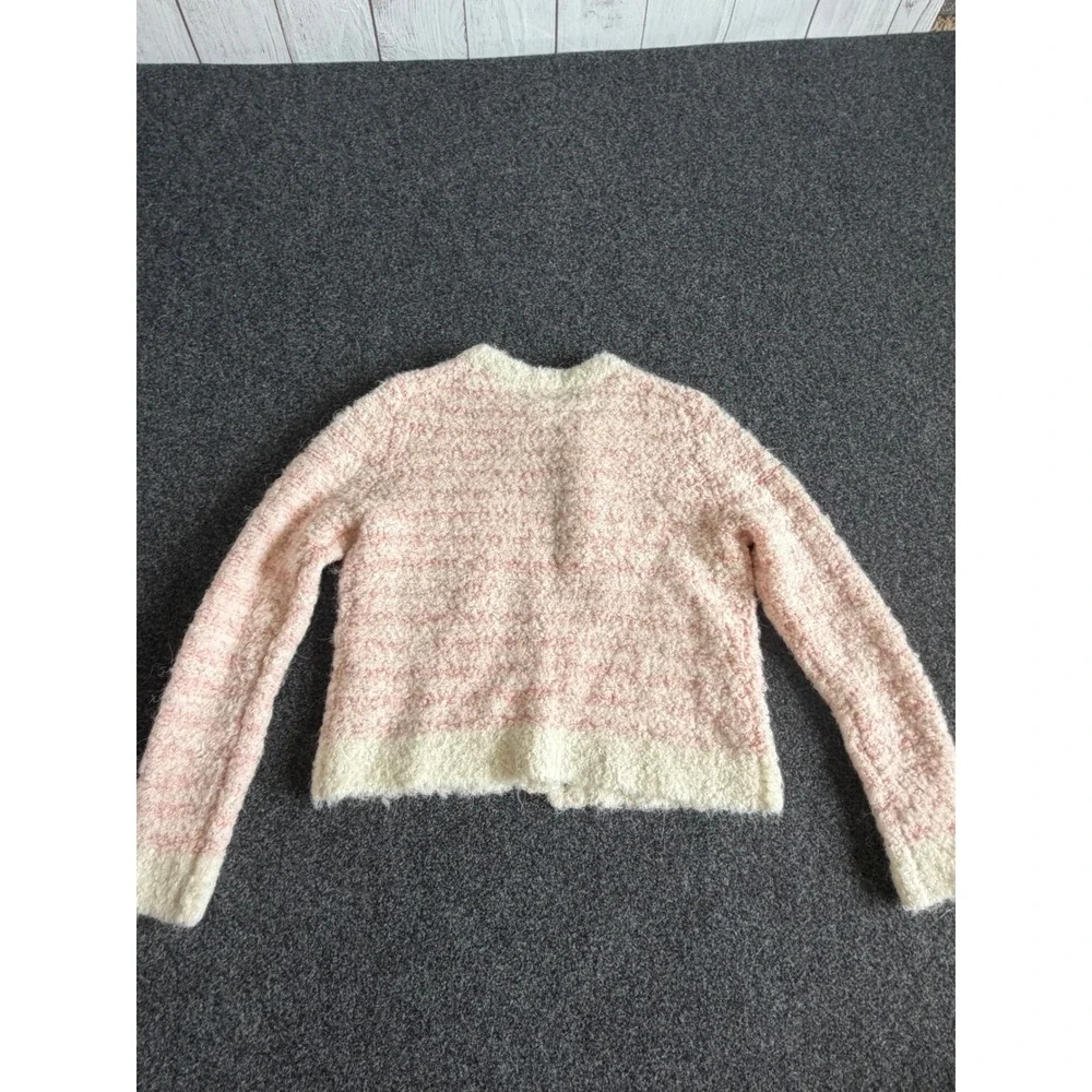 Crewcuts J Crew Girls Pink Cream Boucle Cardigan Sweater Gold Buttons Size M 8-9